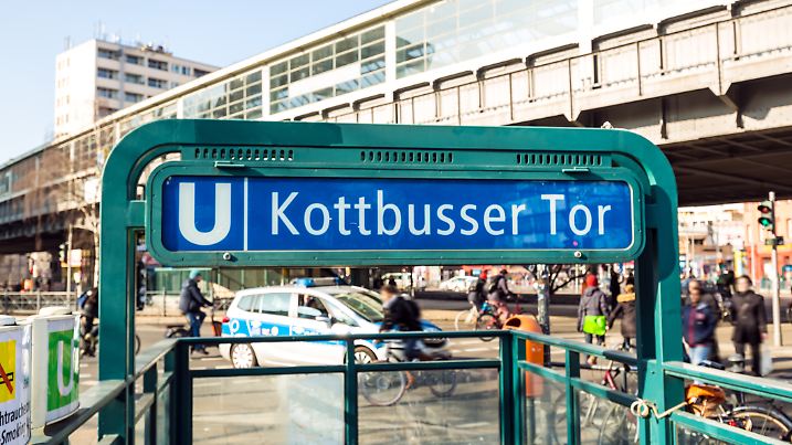 Subway station Kottbusser Tor in Berlin with police car