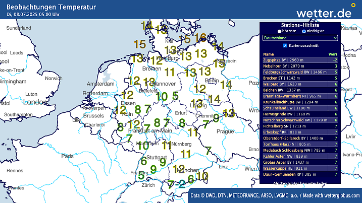 Von wegen Sommer! Die Zugspitze vermeldet zum Start in den Tag sogar leichten Frost.