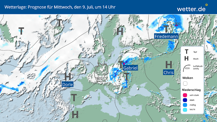 Hoch Dorle nimmt jetzt schon mehr Raum ein und hält bald auch Deutschland die Wolken vom Leib - zumindest im Westen.