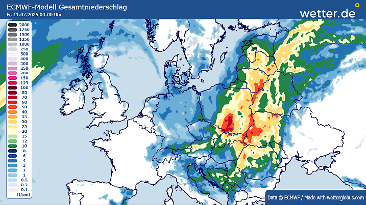 Der Unwetterschwerpunkt liegt heute und morgen über Osteuropa.