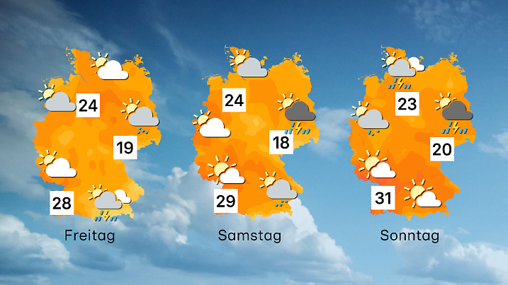 Wettervorhersage für 3 Tage ab Freitag