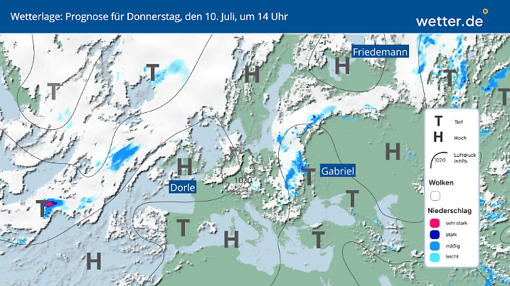 Tief Gabriel bringt den Regen in den Osten.