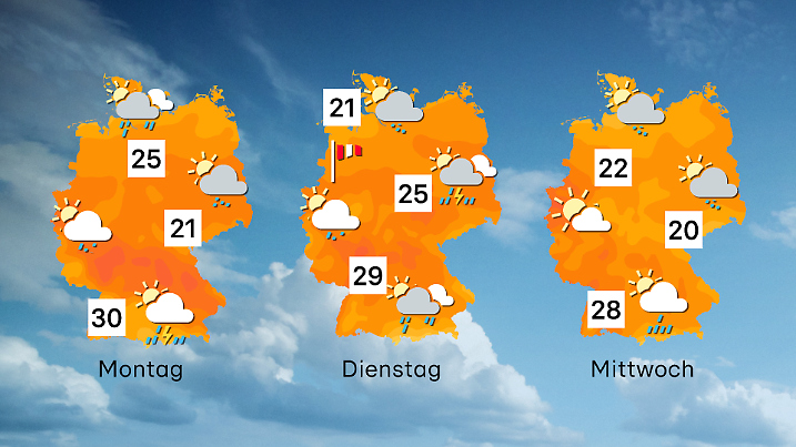 Der Start in die Woche. Mild, aber auch nass.