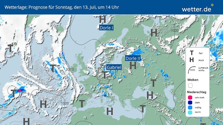 Wetterlage für Sonntag, 13. Juli