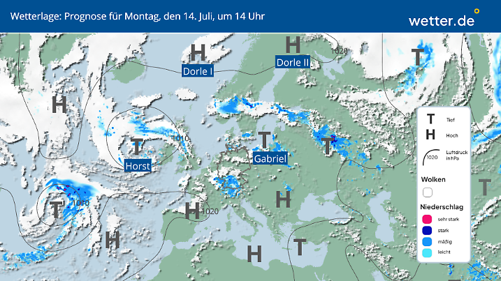 Wetterlage für Montag, 14. Juli in Deutschland