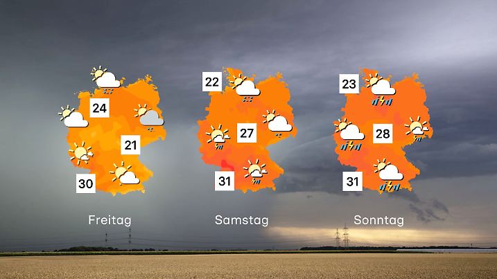 Ein Blick auf das Wetter am Wochenende: Warm bis heiß und gewittrig.