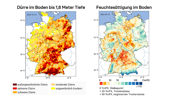 Dürrestatus in Deutschland mit den Daten vom 13. Juli 2025