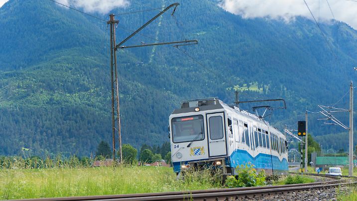 Garmisch-Partenkirchen, Germany - June 25 2021: The „Bayerische Zugspitzbahn” near Garmisch. It is a rack railway running from Garmisch to the Zugspitze, which is the highest mountain in Germany.