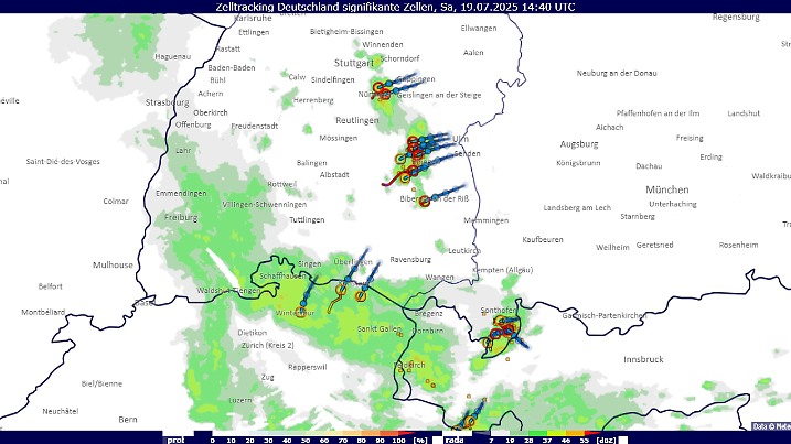 16.40 Uhr: Am Bodensee, im Allgäu, von Stuttgart bis Oberschwaben - hier sind jetzt Gewitter unterwegs.