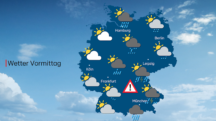 Am Vormittag liegt der Gefahrenschwerpunkt im Süden Deutschlands.