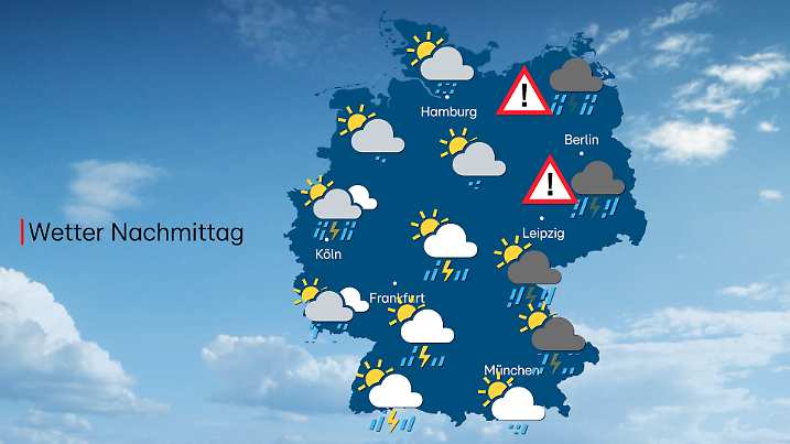 Am Nachmittag verlagern sich die langanhaltenden Regengüsse immer mehr in den Nordosten.