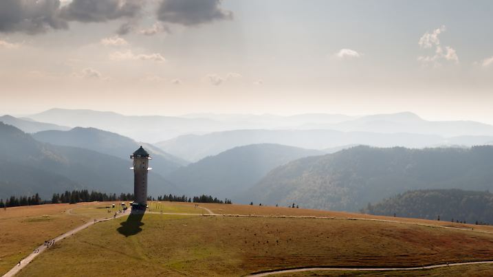 Panorama Tower Feldberg, with the structure of the Black Forest in the background, slight noise because it was a foggy days