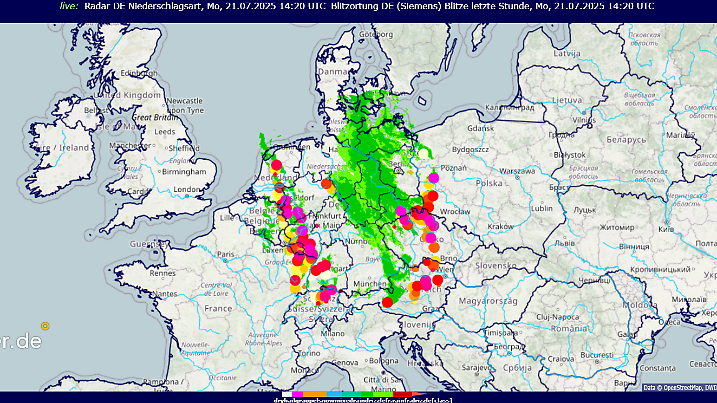 Gewitter und Regen um ca. 16 Uhr.