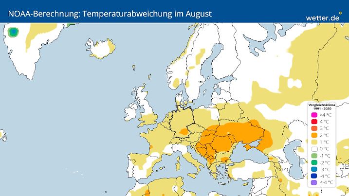 Temperaturabweichungen in Europa im August