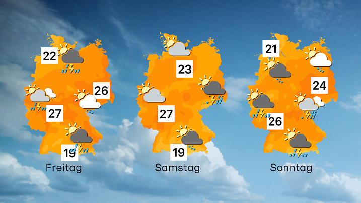 Die Wetteraussichten für Freitag mit Sonntag mit reichlich Regen
