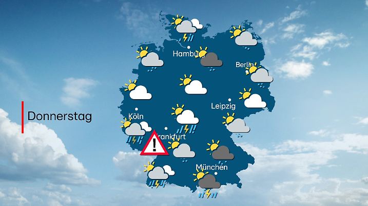 Der Donnerstag in der Warn-Übersicht - im Südwesten drohen mal wieder heftiger Regen und Gewitter