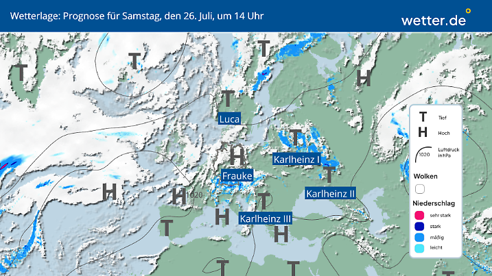 Prognose: Wetterlage in Europa am Samstag, dem 26. Juli