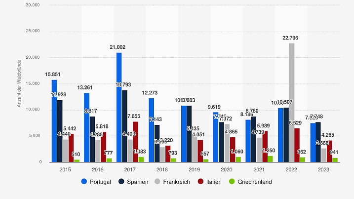 Grafik - Waldbrände in südlichen EU-Mitgliedstaaten bis 2023