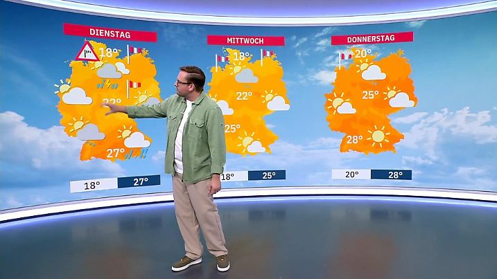 wetter.de-Meteorologe Paul Heger erklärt das Wetter am Dienstag, das vom Sturmtief Floris nur einen Streifschuss abbekommt.