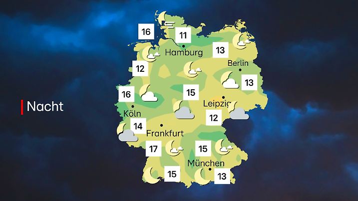 Deutschland-Wetterkarte in der Nacht auf Samstag