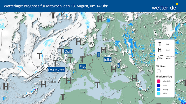 Wetterlage am Mittwoch, 13. August in Deutschland