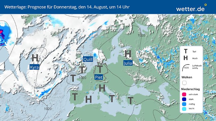 Wetterlage für Donnerstag 14. August