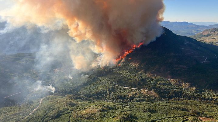 Smoke rises from the Mount Underwood wildfire south of Port Alberni