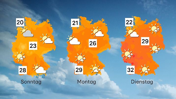 Wetter-Trend der bis Dienstag: Die Karten zeigen ein Hochdruckeinfluss mit Hitze und Wohlfühlsommer