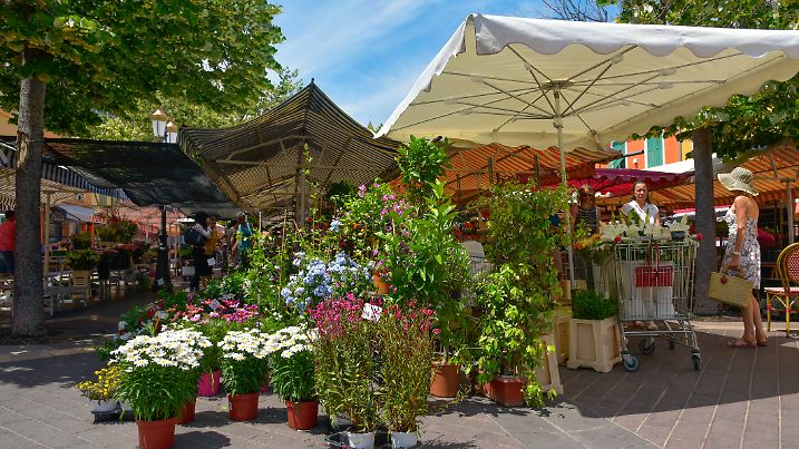 Nice: A view of the Marche aux Fleurs, the famous flower market held Tuesday through Sunday at the Cours Saleya, in the Old Town of Nice, France