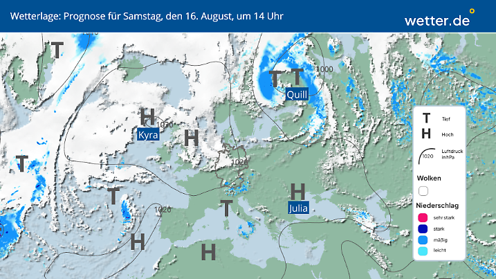 Die Wetterlage am Samstag, den 16.08.: Deutschland unter Hochdruckeinfluss