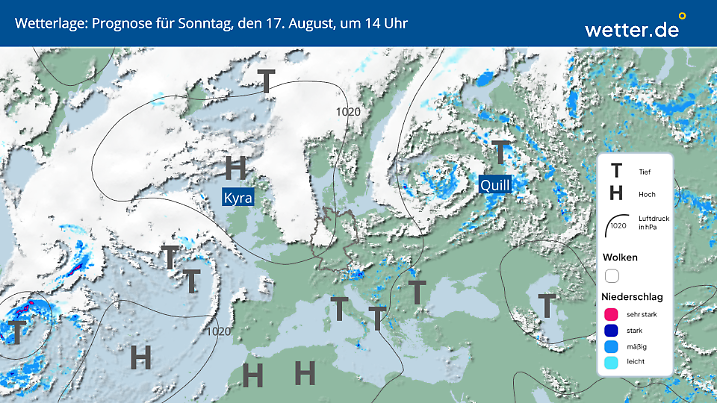 Wetterlage für Sonntag, 17. August