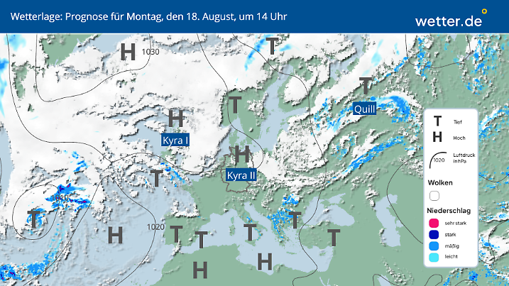 Wetterlage für Montag, 18. August, in Deutschland