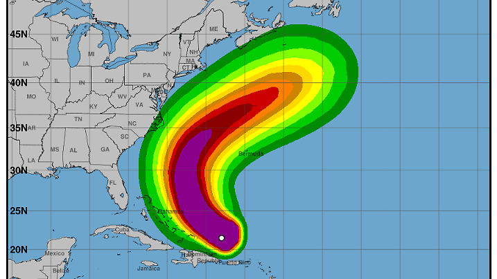 Die Windgeschwindigkeiten und die derzeitige Lage von Hurrikan Erin
