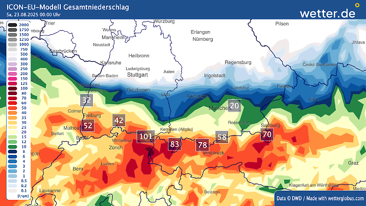 Regenmengen Deutschland und Alpenraum