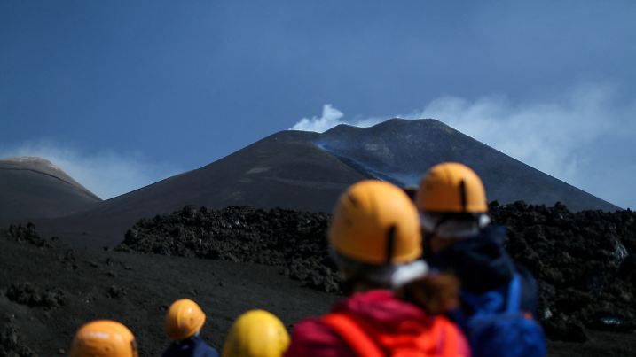 Tourism on Mount Etna during eruption