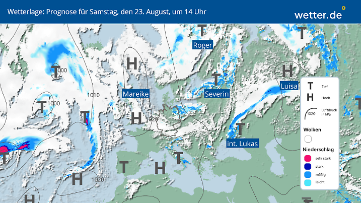 Wetterlage für Samstag, 23. August in Deutschland