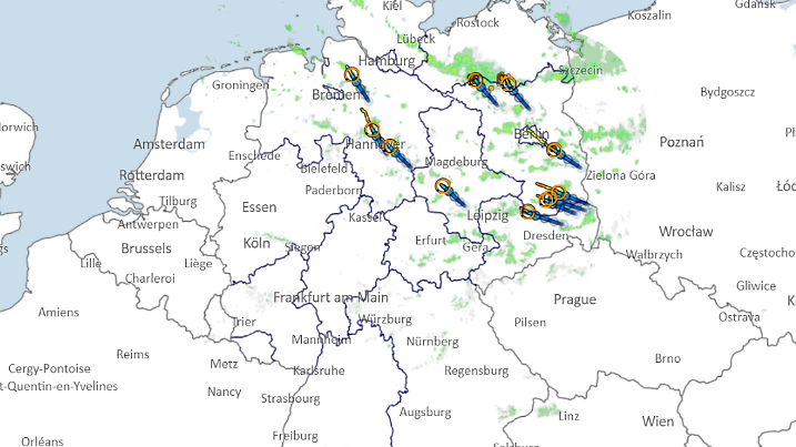 Gewitterzellen in Deutschland