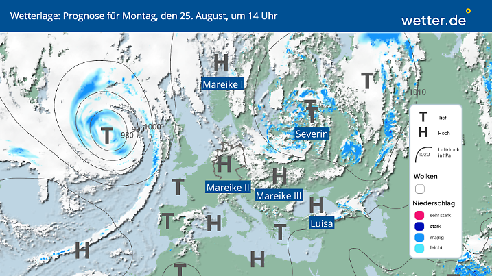 Die Wetterlage für Montag, 25.08.2025