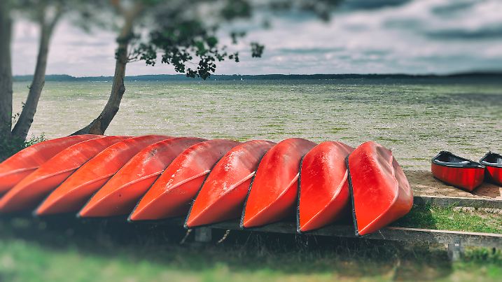 Red canoes at lake Müritz, Mecklenburg-Vorpommern