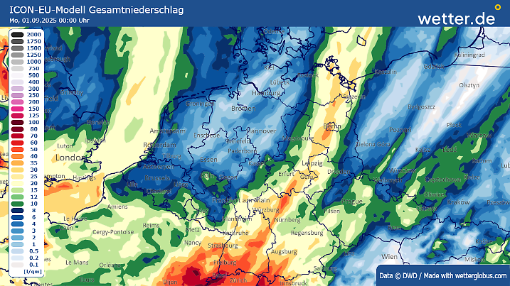 Besonders im Süden und Osten kann es teilweise sehr nass werden.