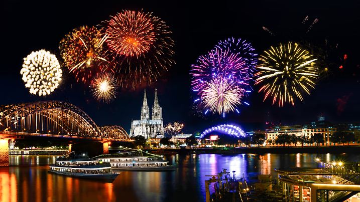 Cologne Cathedral and Hohenzollern Bridge with Fireworks , Cologne Lights, Kölner Lichter, Germany