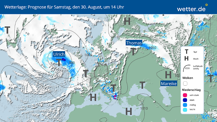 Wetterlage für Samstag, 30. August