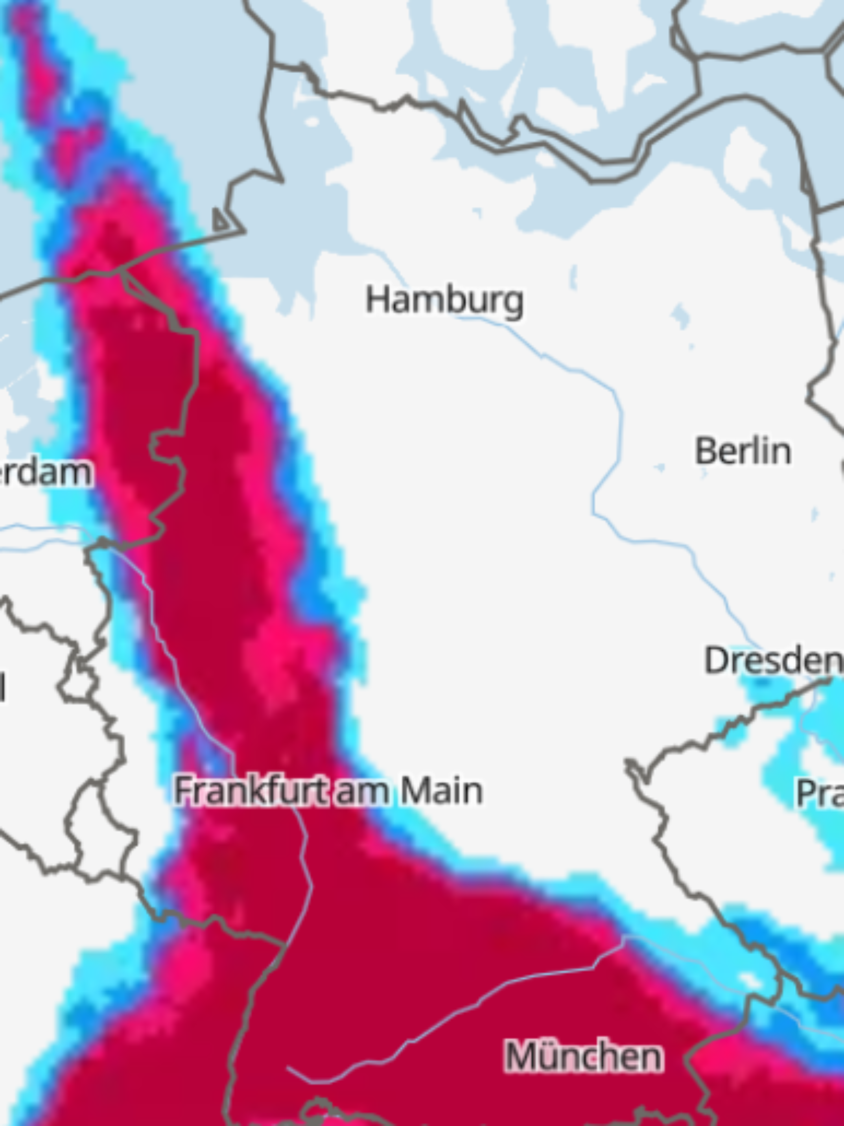 Das größte Gewitterrisiko kommt am Vormittags aus dem Südwesten. (Stand der Vorhersage: 07.09. um 11:30 Uhr für den 08.09. um 11 Uhr)