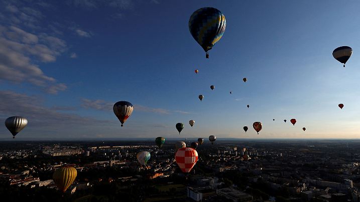 Hot air balloon fiesta above Hradec Kralove city