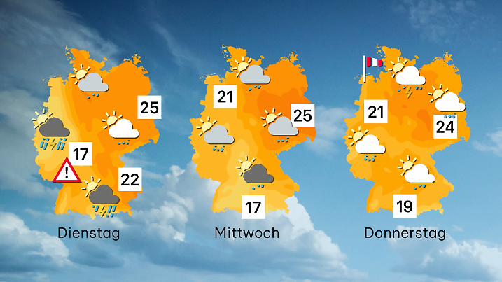 Die kommenden Tage gibt es lokale Unwetterrisiken, die aber auch immer weiter abschwächen.