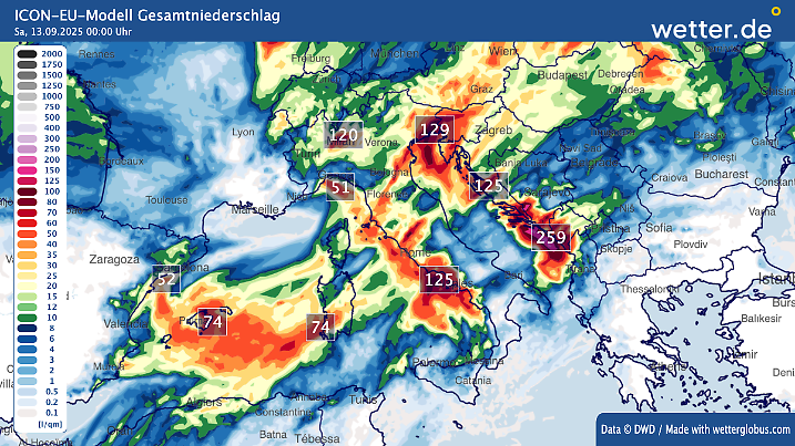 Regenprognose Südeuropa