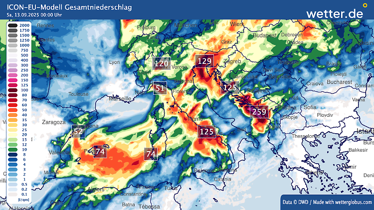 Regenprognose Südeuropa