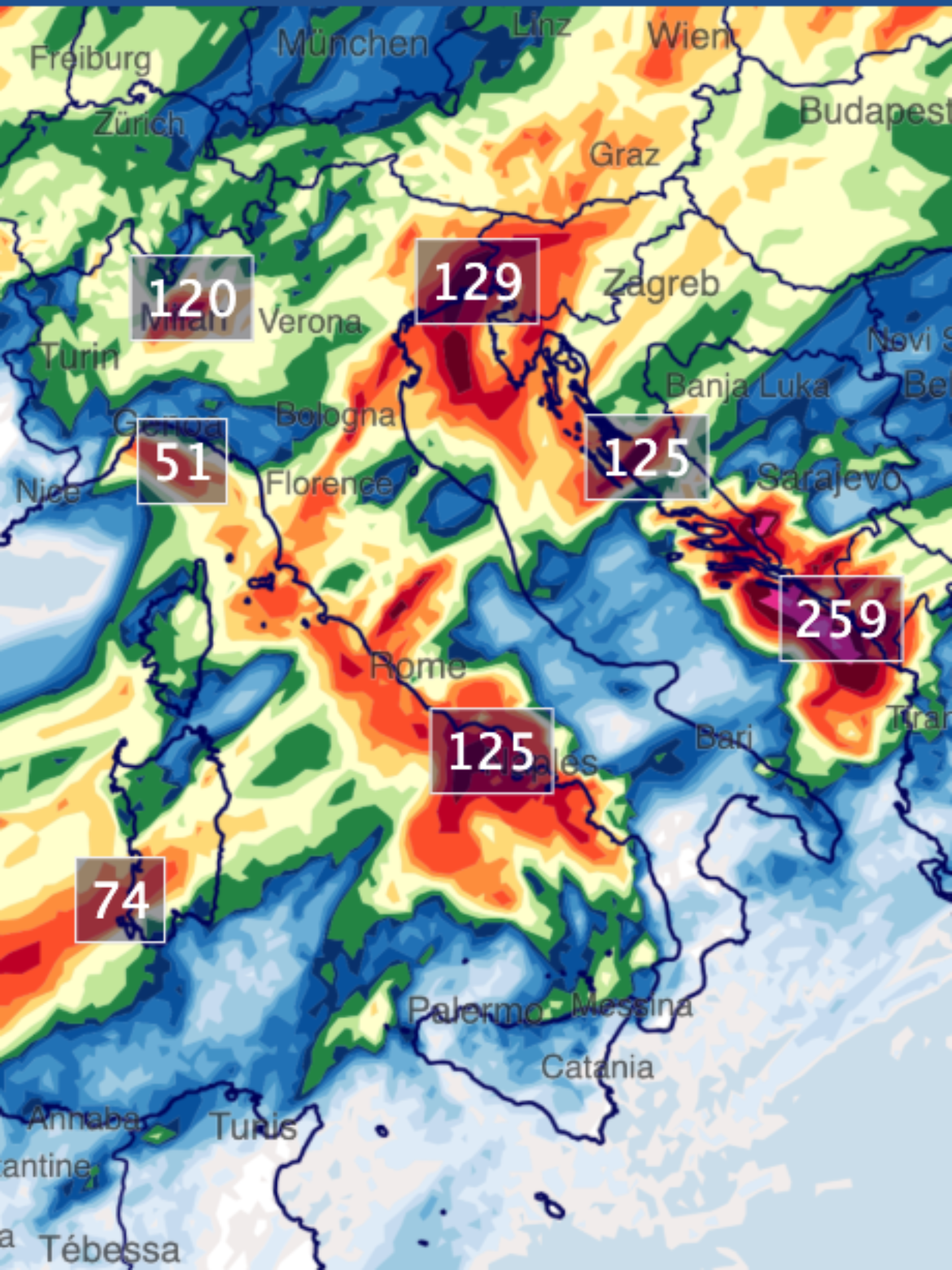 Regenprognose Südeuropa