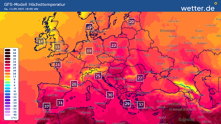 Temperaturenkarte für Europa