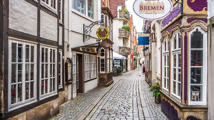 Colorful houses in historic Schnoorviertel in Bremen, Germany